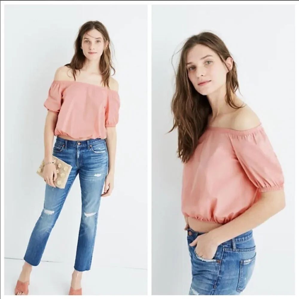 MADEWELL | Off the Shoulder Bubble Top Pink Small
